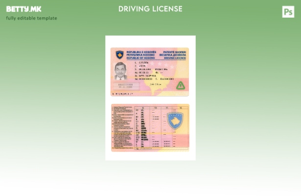 Шаблон за возачка дозвола на Косово во модерен стил